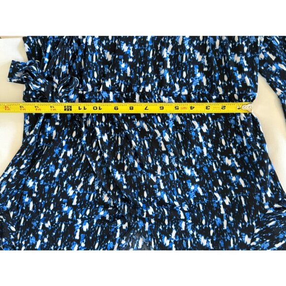 Romantic Y2K  Black & Blue Wrap Dress Holiday Party Long Sleeves & Bell Cuffs Si - Picture 7 of 9